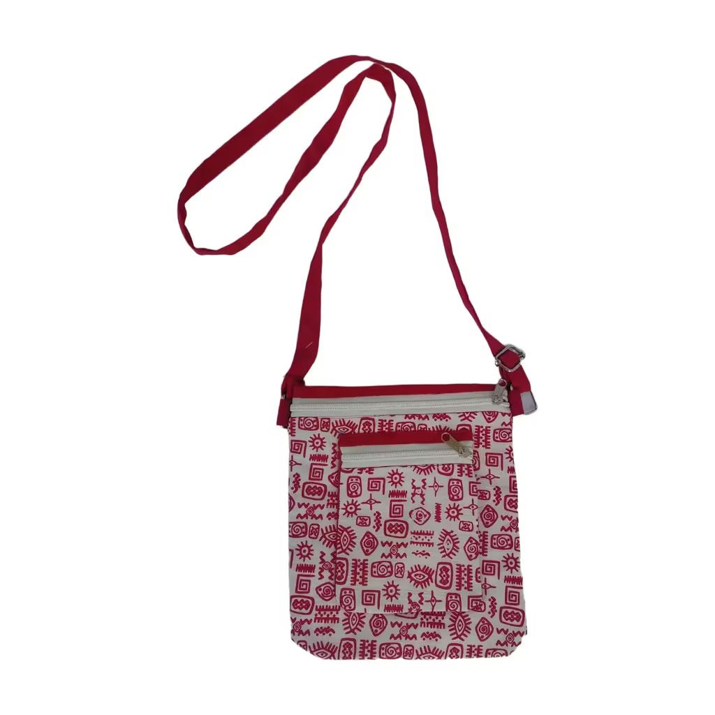 Handcrafted Red and White Sling Bag view 2
