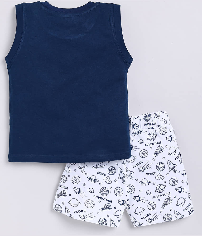 CUTOPIES Pack of 1 Boys Cotton T-Shirt & Shorts Set ( Blue ) view 2
