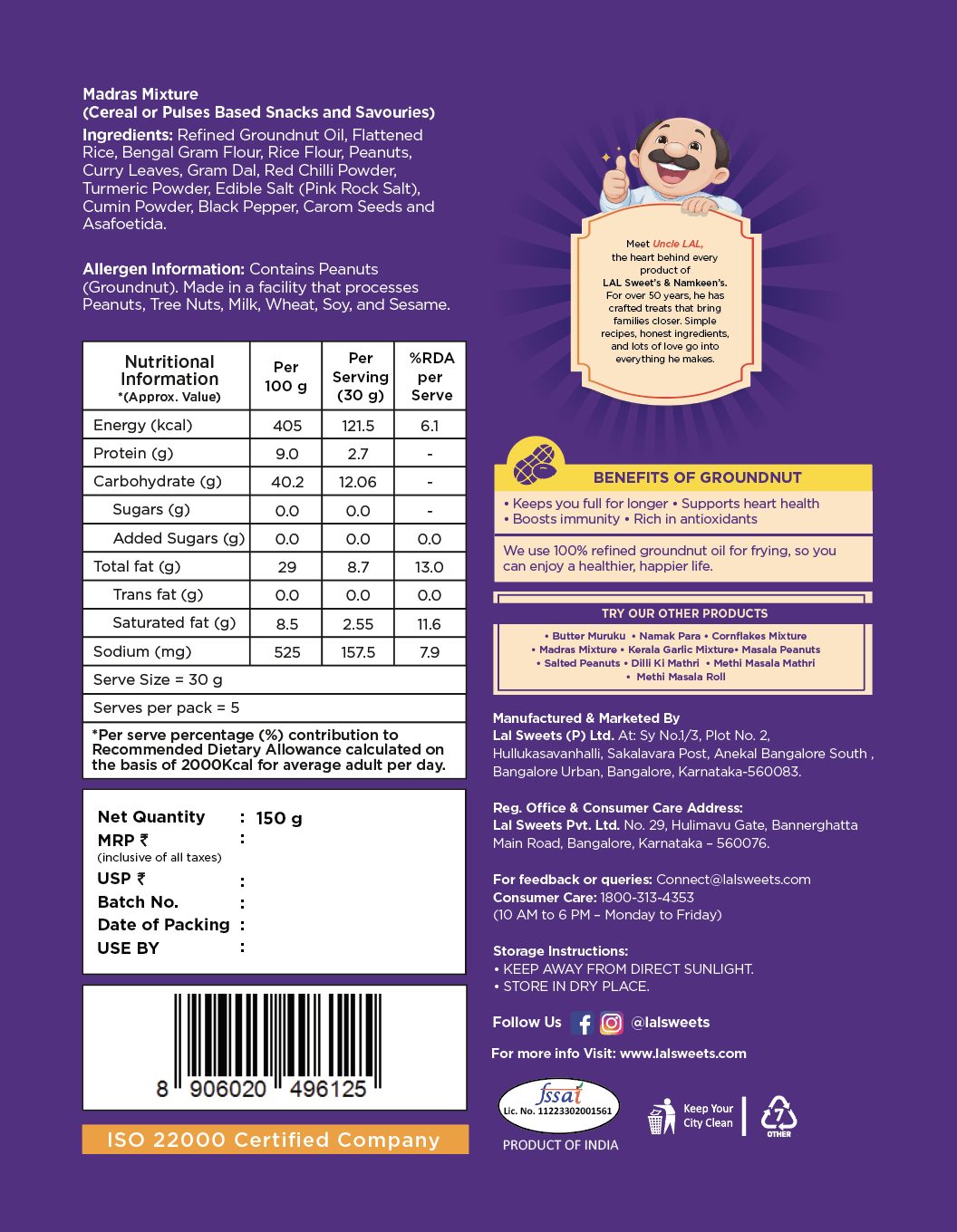 Lal Madras Mixture Made with Groundnut Oil & Himalayan Rock Salt Guilt-Free Snack - 150g view 2