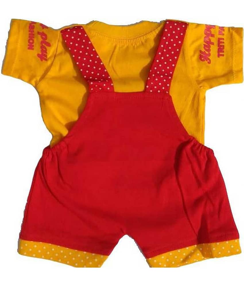 TRITI Unisex for Baby Cotton Blend Dungaree Sets ( Red & Yellow ) view 2