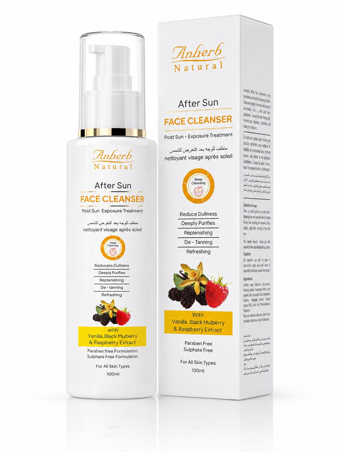 Anherb Natural After Sun Face Cleanser, Paraben Free, Wash For Brighter And Glowing Skin, All Skin Types - 100ml