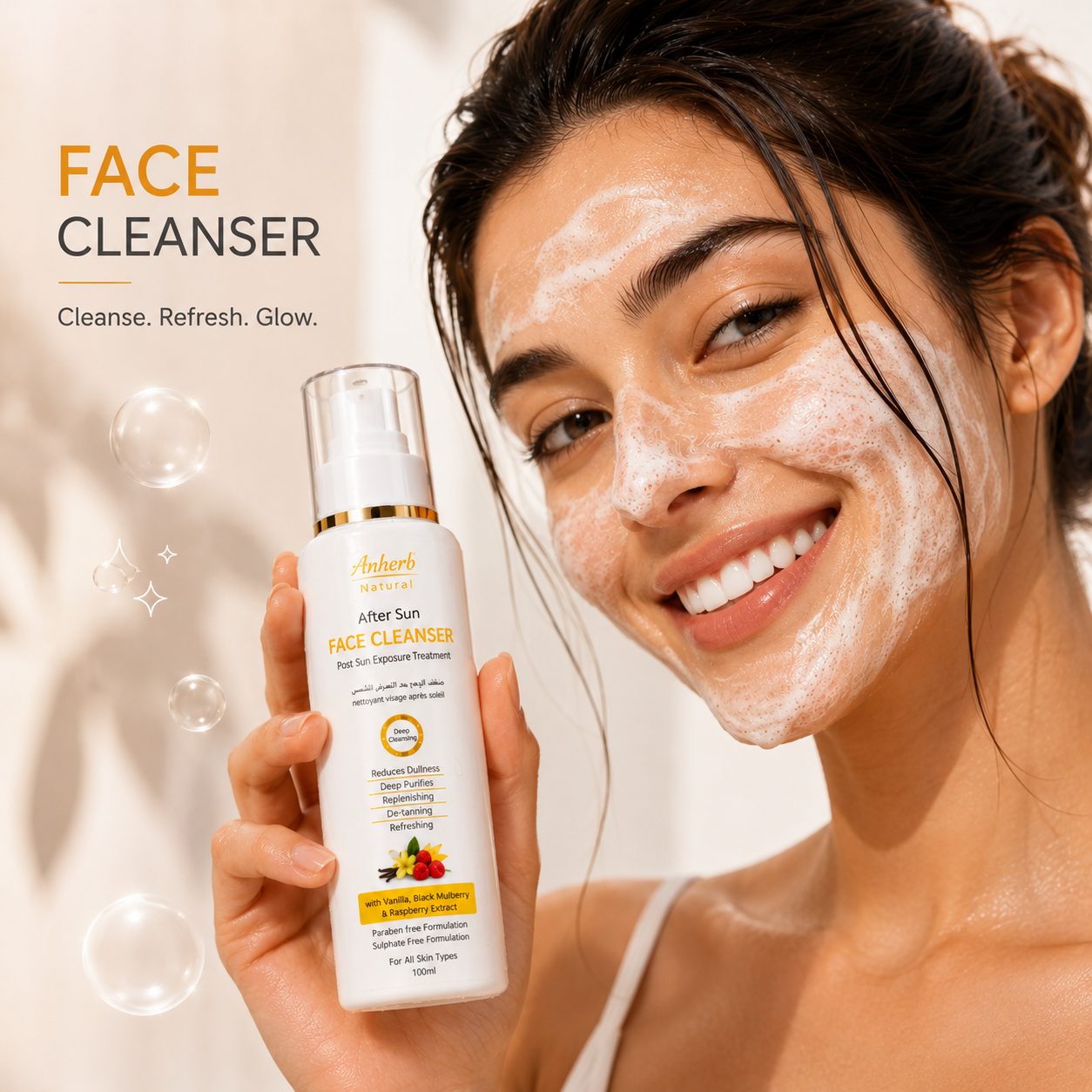 Anherb Natural After Sun Face Cleanser, Paraben Free, Wash For Brighter And Glowing Skin, All Skin Types - 100ml view 2