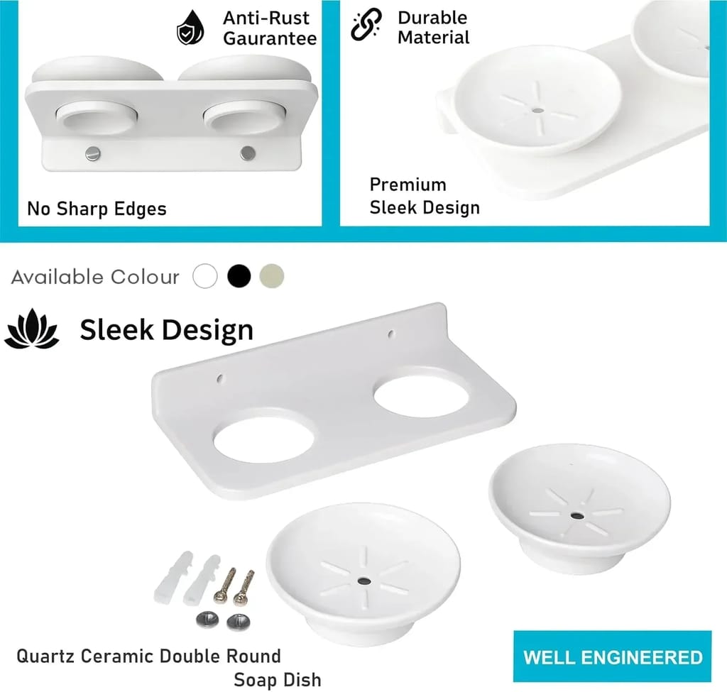 White Double Soap Dish Unbreakable ABS Round Ceramic Finish (RW-122) view 2