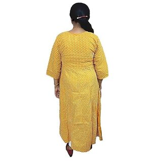Prabha Apparels Women Printed Cotton A-line Anarkali Kurti (Mustard) view 2
