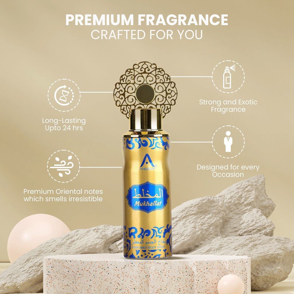 Ameerah Mukhallat Long Lasting Perfumed Deodorant Spray - For Men & Women (200 ml) view 2