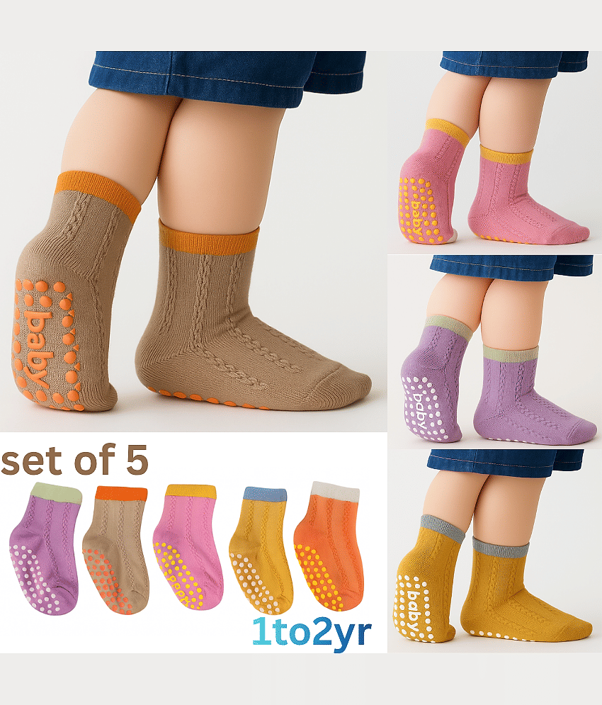 BBYARAJ Pack of 5 Unisex for Baby Cotton Ankle Length Socks ( Beige )