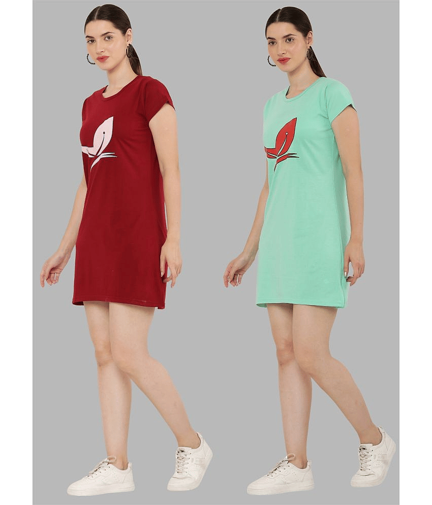PREEGO - Multi Color Cotton Blend Women's Nightwear Night T-Shirt ( Pack of 2 ) view 2