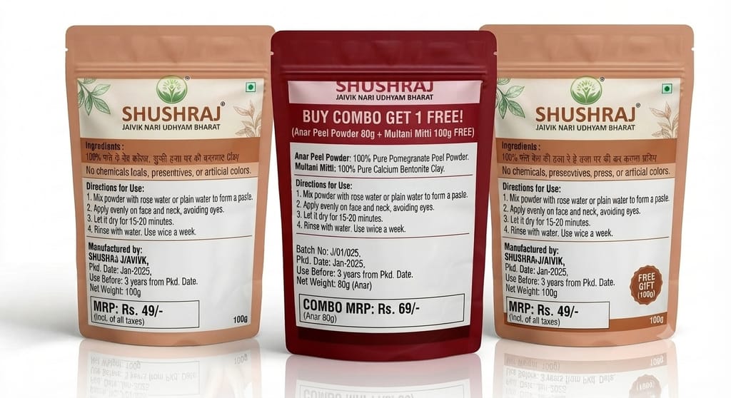 Shushraj Jaivik - Organic Herbal Skincare & Facial Powder Combo Pack with Gift Pack of Multani Mitti Powder 100G view 2