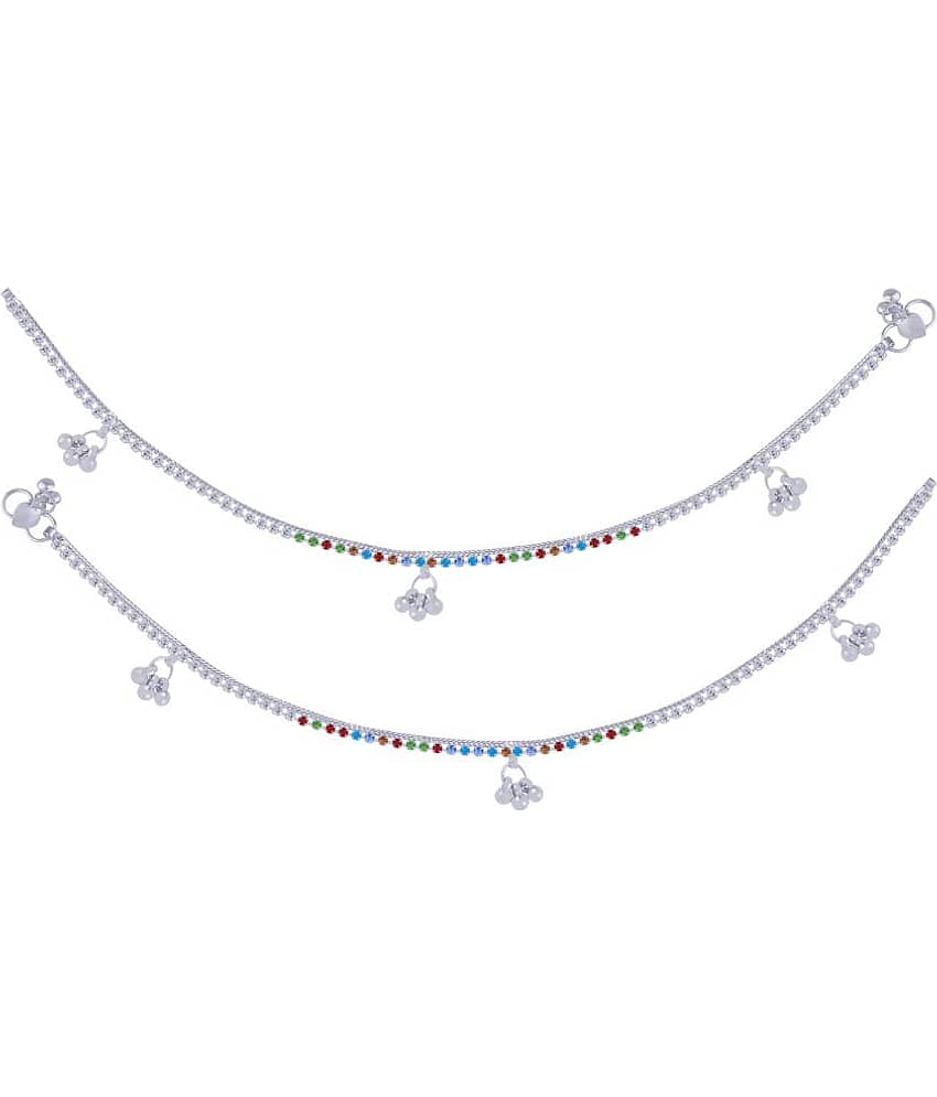 Silver Plated Multi Color Diamond Ghungroo Payal Anklet for Women And Girl. view 2