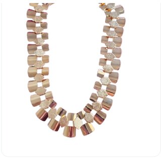 Gold Tone Tile Statement Design Necklace with Studded Earrings Set Studded Statement Necklae for women