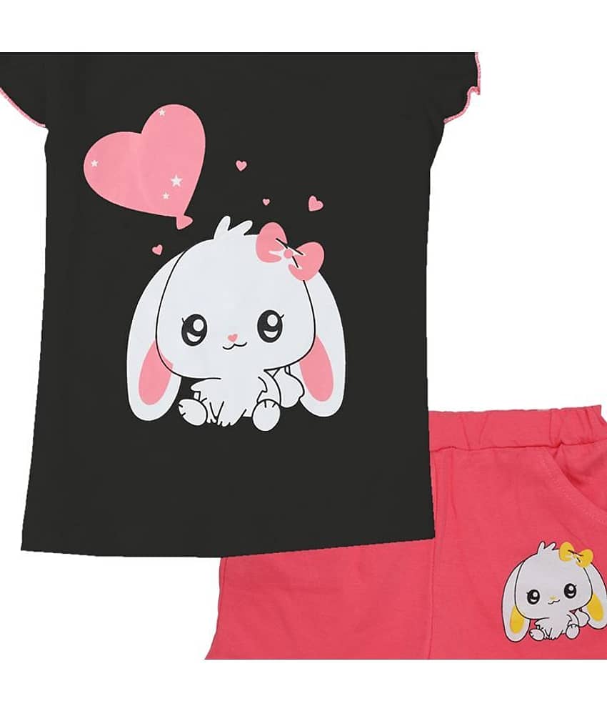 CATCUB Pack of 1 Girls Cotton Top With Shorts ( Black ) view 2