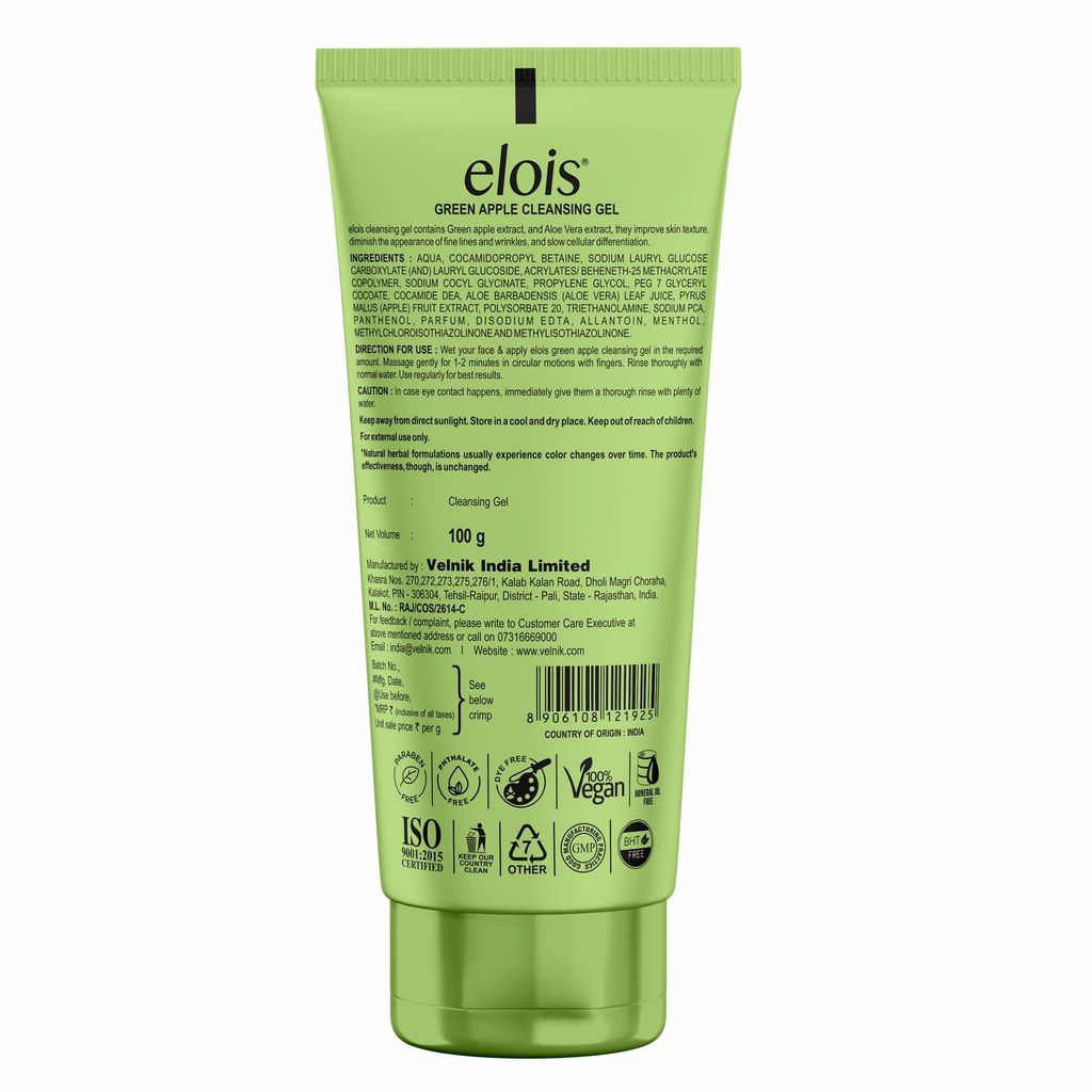 Elois Green Apple Face Cleansing Gel 100 gm with Aloe Vera Extract For All Skin Type - Sulphate & Paraben Free view 2