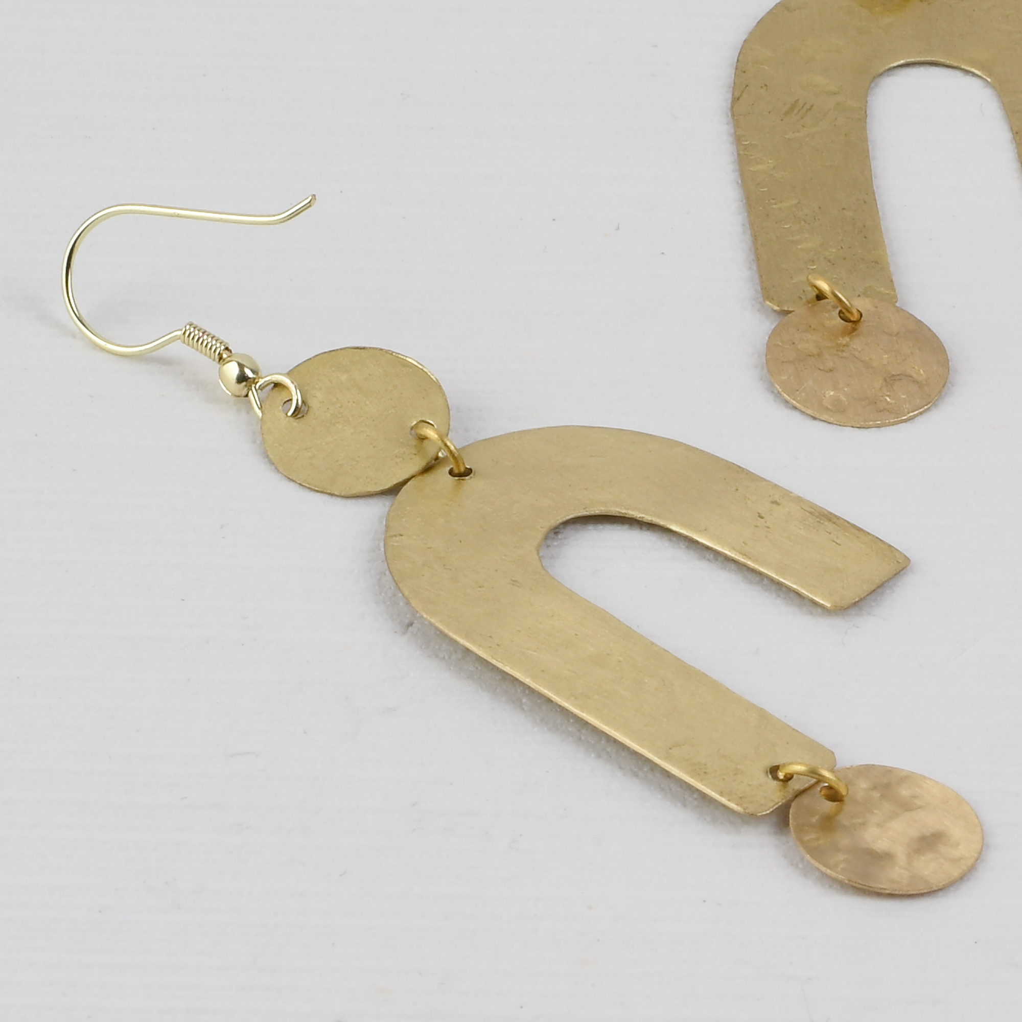 Handcrafted Brass U Shaped Textured Earring view 2