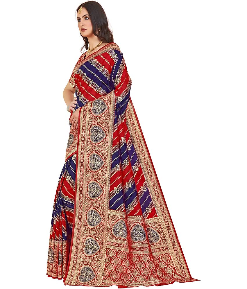 Sariya Jacquard Woven Saree With Unstitched Blouse Piece ( Red ) view 2