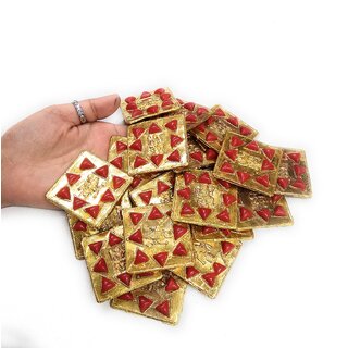 Mangal Yantra with Munga/Moonga (Red Coral) Stone in Gold Plated for Pooja and Wealth/Business, Status Prosperity view 2