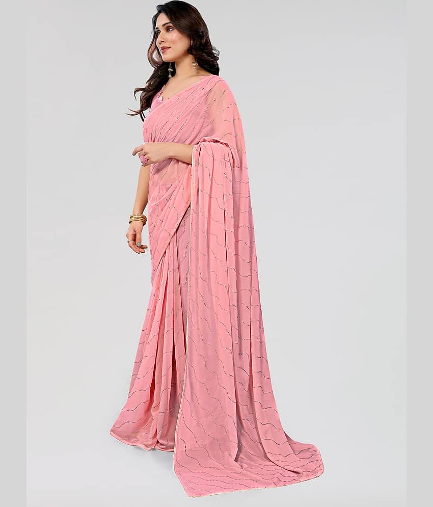 BLEESBURY Georgette Embellished Saree With Unstitched Blouse Piece ( Pink ) view 2