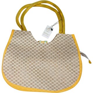Handcrafted Jute Handbag with Bead Shell Floral Embellishments view 2