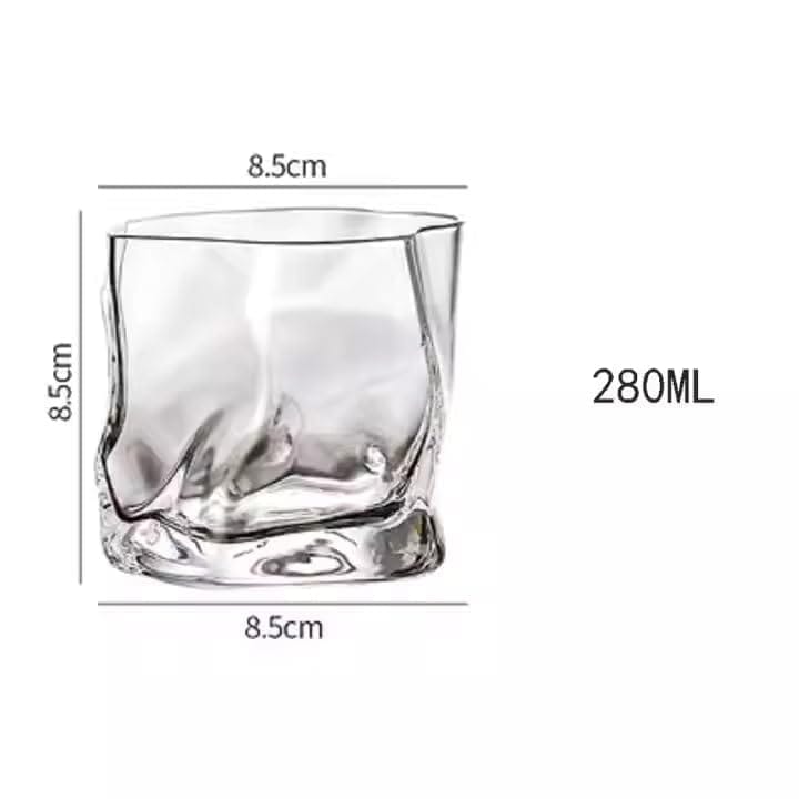 Designer Crumple Paper Twisted Crystal Clear Whiskey Glasses 290 ML Bar Glass for Drinking Bourbon, Whisky, Scotch, Cocktails Transparent (Pack of 2) view 2