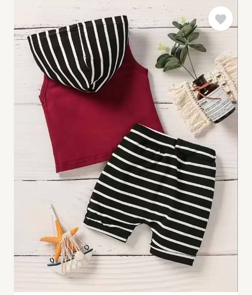 CUTEVIBE Pack of 1 Baby Boys Cotton Blend T-Shirt & Shorts Set ( Maroon ) view 2