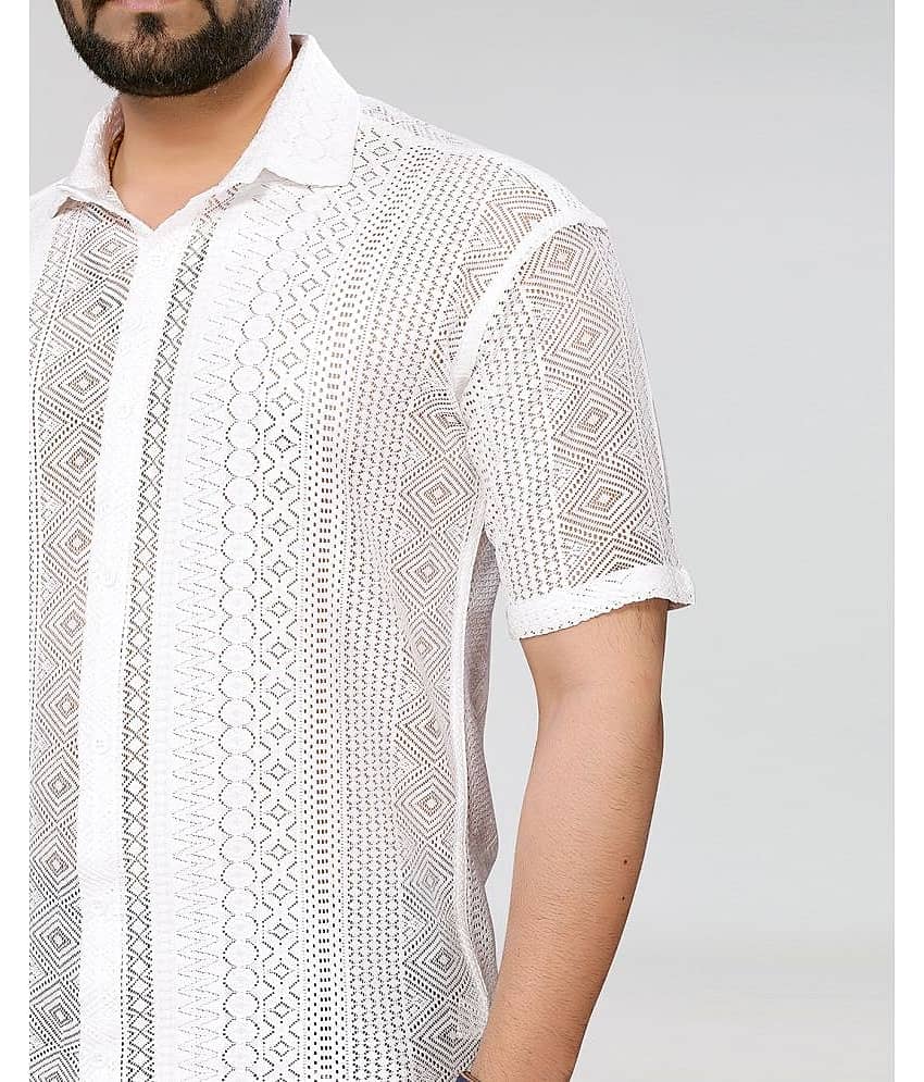 HARPITA Cotton Blend Regular Fit Self Design Half Sleeves Men's Casual Shirt - White ( Pack of 1 ) view 2