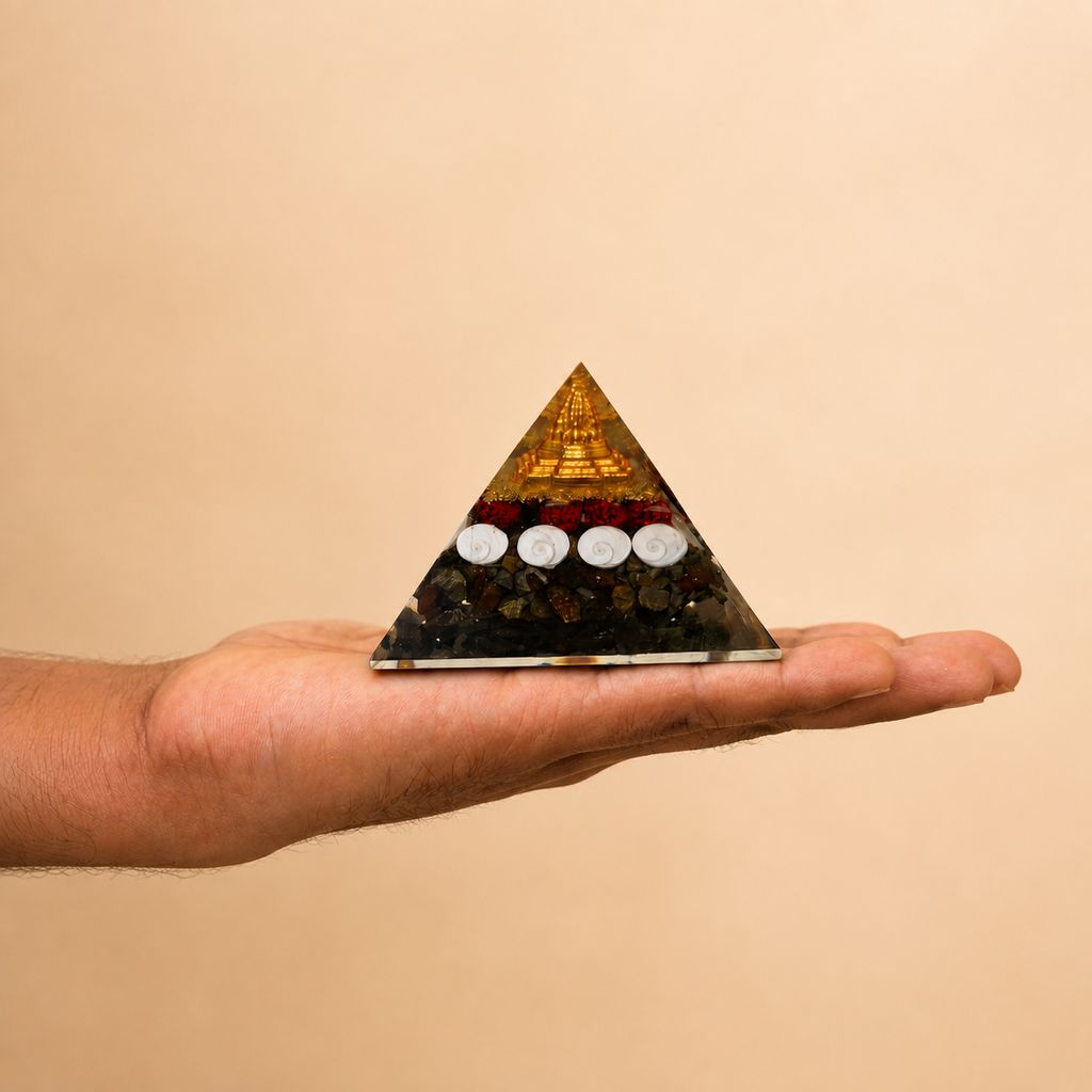 Shree Yantra Lakshmi Orgone Pyramid with Gomti Chakra & Rudraksha | Vastu & Spiritual Decor | Home, Office & Pooja Room view 2