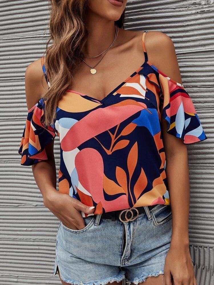 Boho Garden Delight: Butterfly Sleeve Ruffle Top view 2