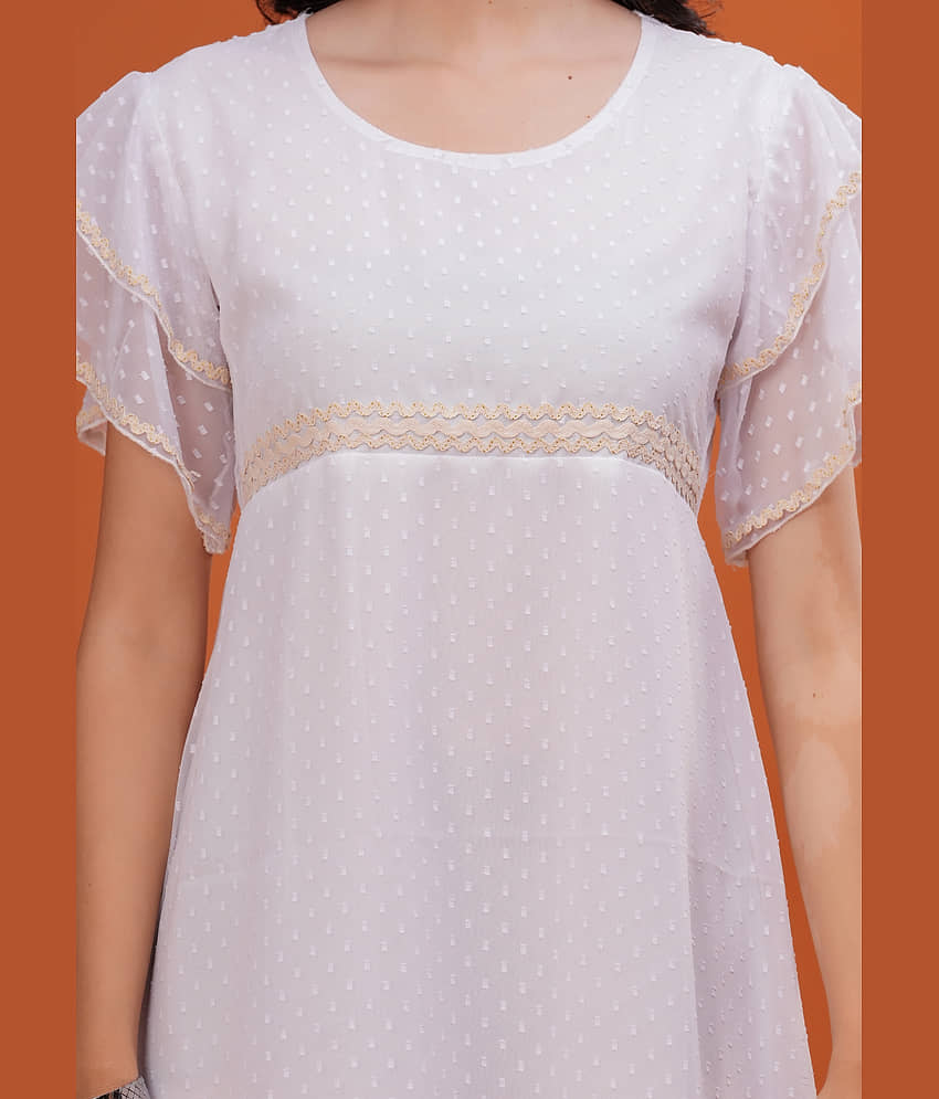 HIGHLIGHT FASHION EXPORT Women Georgette Self Design Empire Dress ( White ) view 2