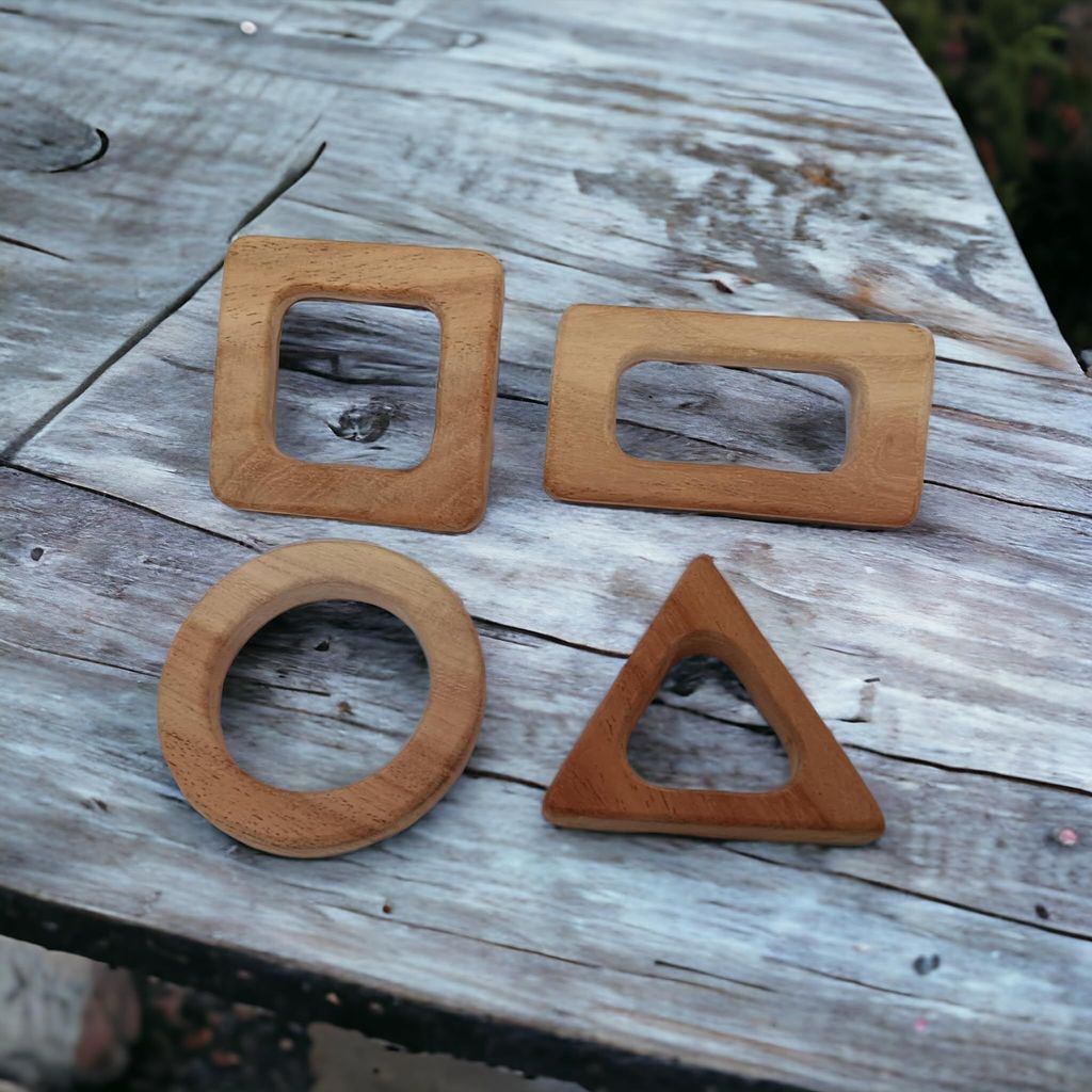 Neemtoys Neem Wooden Pack of 4 Teethers for Babies of Age 0 to 3 Years, Square, Rectangle, Triangle & Circle Shapes Teether, Teething Toy for Babies with Multiple Textured Surface (Brown) view 2