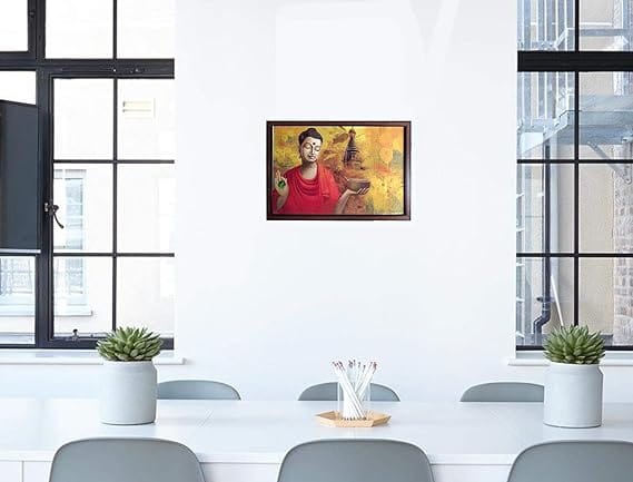 Bramika Artifacts Budha Pot in hand'Glitter Laminated and Framed Art Print of Painting for Home and Office - Multi Colour 33x48 cm Synthetic Frame &MDF(DG-b29) view 2