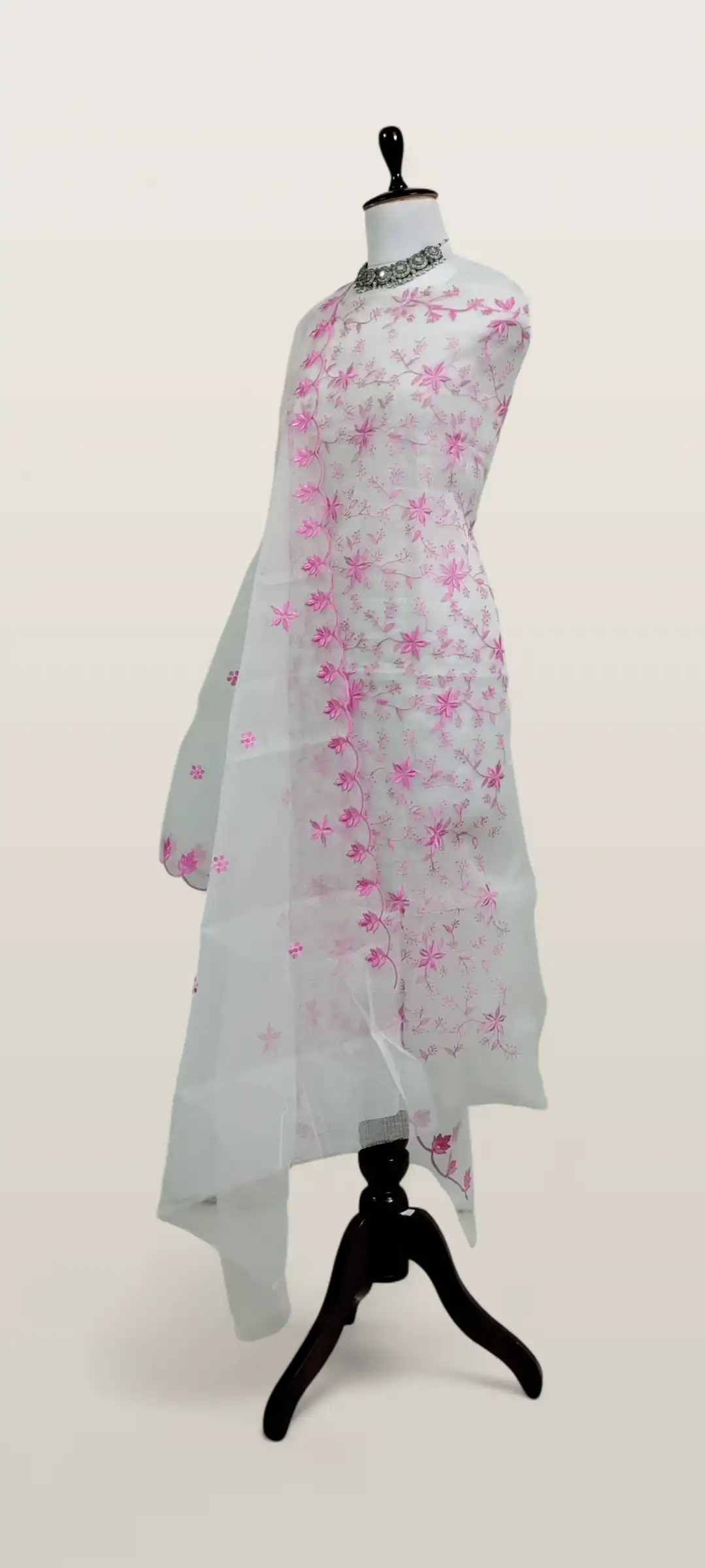 Kota Doria Dress Material White Pink Floral Jaal view 2