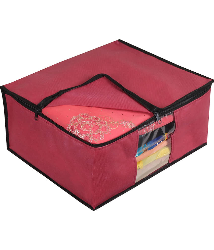 PrettyKrafts Non Woven Saree Cover Storage Bags Premium Quality Saree Organizer for Wardrobe/Cloth Organizer Pack of 9 - Maroon view 2