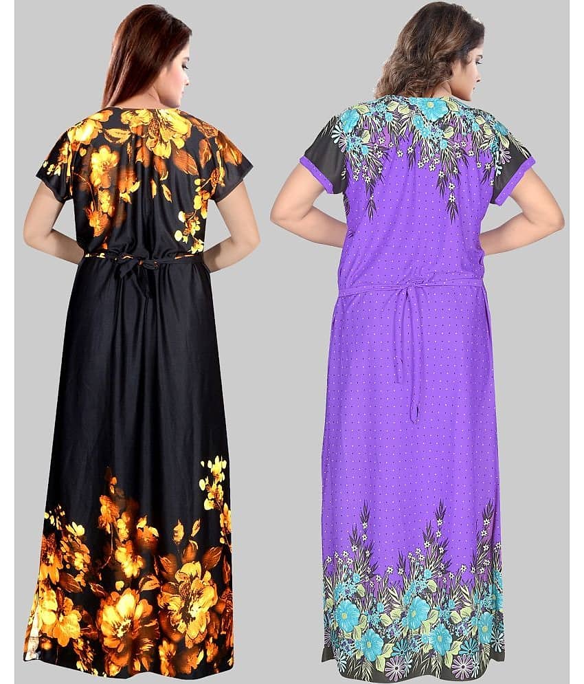 PURSA - Multicolor Satin Women's Nightwear Nighty & Night Gowns ( Pack of 2 ) view 2