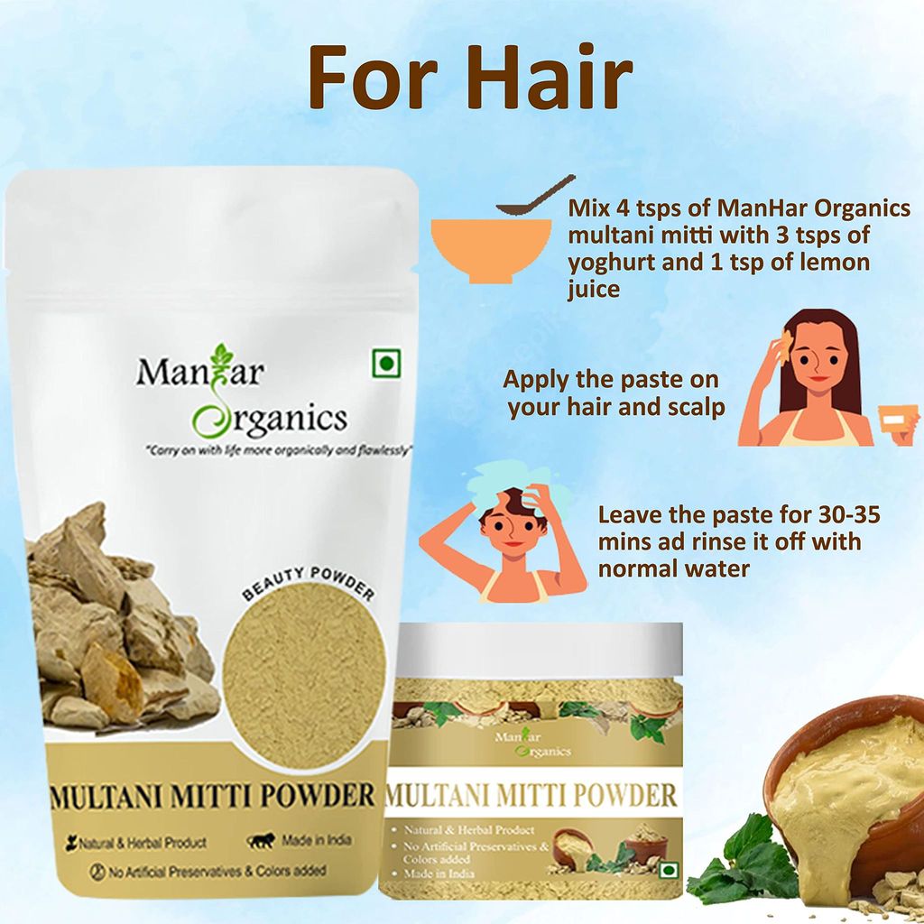 ManHar Organics Multani Mitti 100gm | Pure Fuller's Earth Clay for Glowing Skin & Oil Control | Natural Face Pack for Acne & Pimples view 2
