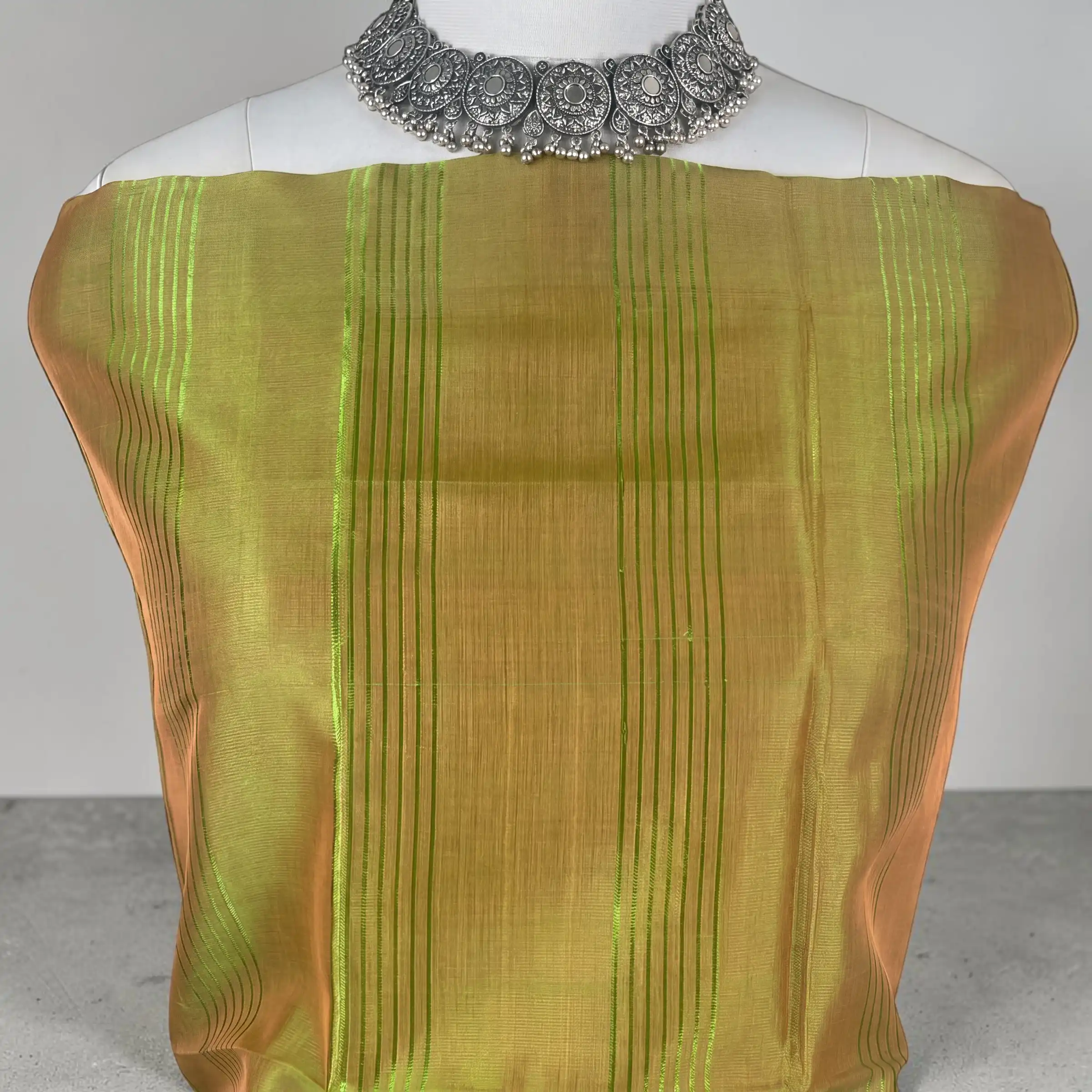 Andhra Silk Cotton Dress Material Parrot Green Zari Buti view 2