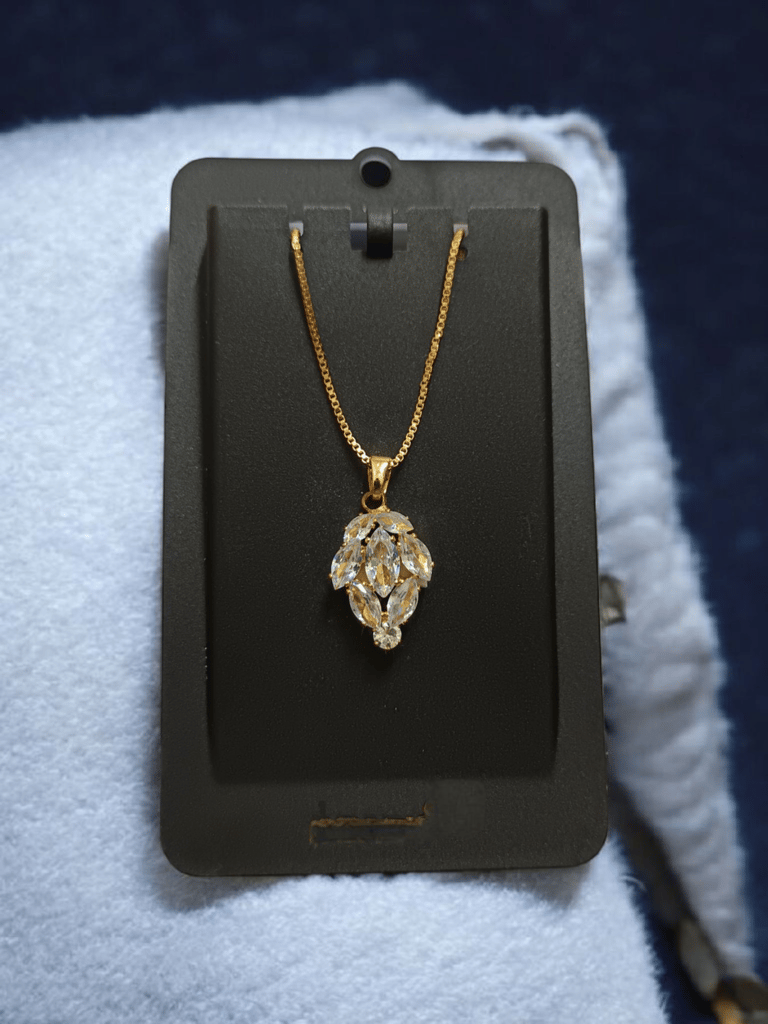 Gold-Plated Floral Pendant CZ Necklace for Women | Lightweight Party Wear Imitation Jewellery | Trendy Gift for Wife view 2