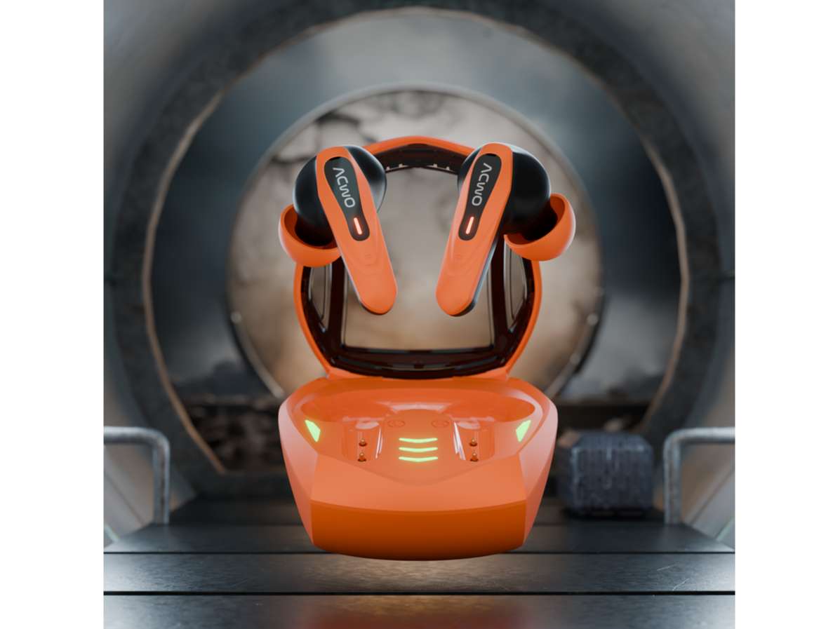 ACwO DwOTS Zing Wireless Earbuds, Breathing LED Lights, Up to 32dB ANC, 55Hrs Playtime, 40ms Low Latnency, Charging 10mins Charge = 120mins Playtime - Blaze-Orange view 2