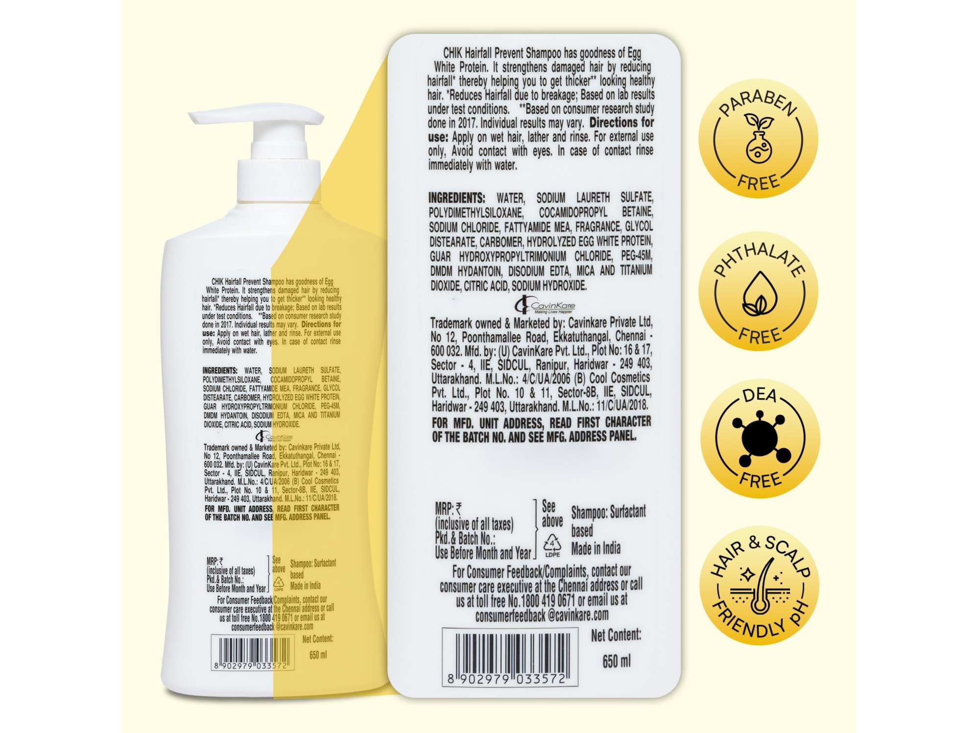 Chik Protein Solution Hairfall Prevent Shampoo, With Goodness Of Egg White, For Thick And Healthier Hair, For Men and Women, 650 ml view 2