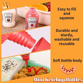 (Pack of 4) Portable Mini Squeeze Condiment Dispenser Bottle (25ml) Leakproof Screw Cap for Ketchup, Honey, Mustard, Salad Dressings, BBQ & Kitchen Use Multicolour view 2