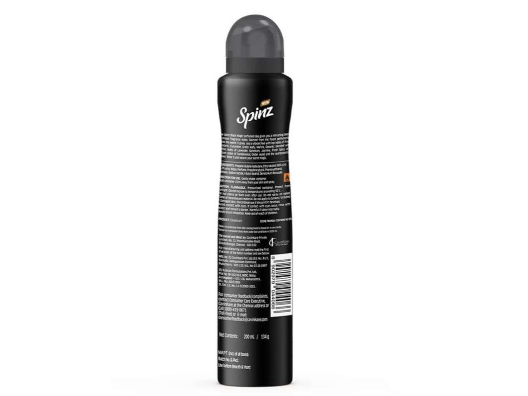 Spinz Black Magic Perfumed Deo for Women International Fragrances Long Lasting Freshness, 24 Hours Protection from Odour causing Bacteria - 200 ml view 2