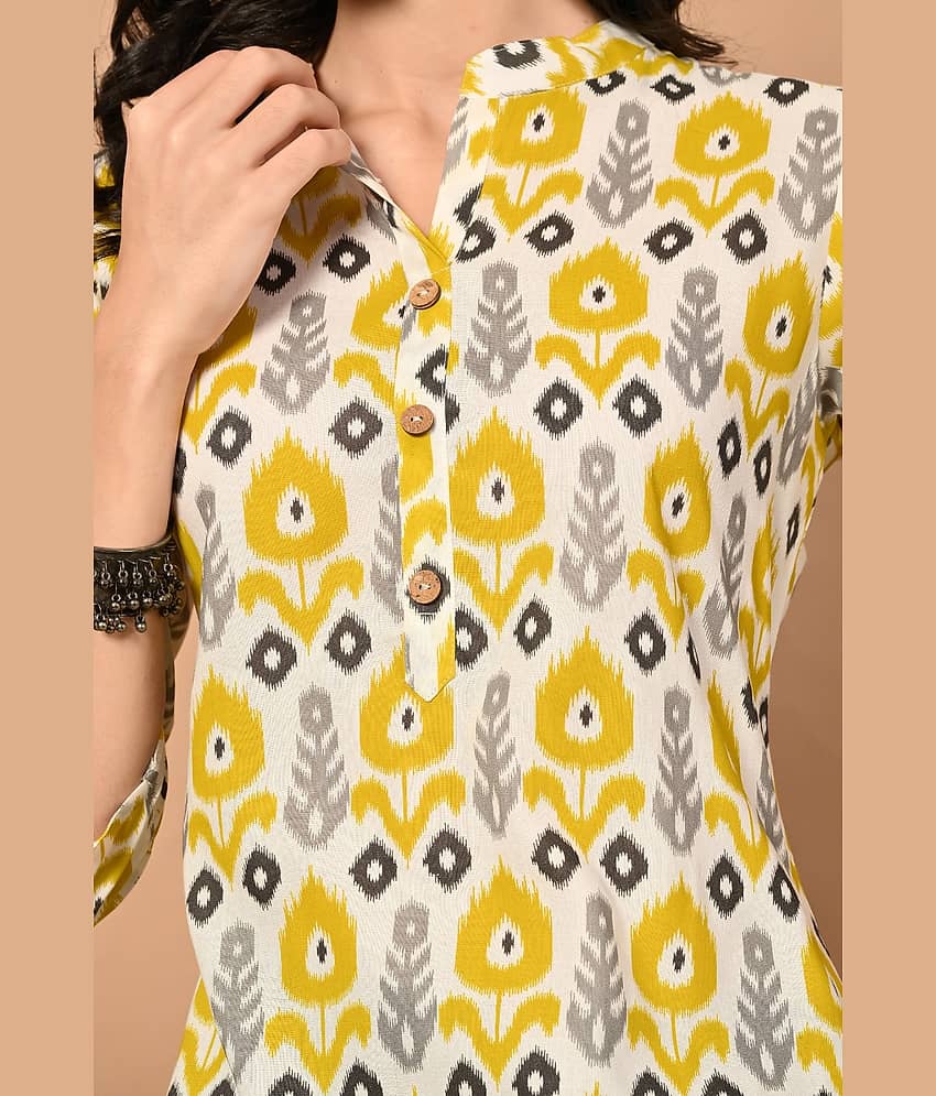 MAUKA Pack of 1 Rayon Printed Straight Women's Kurti - ( Yellow ) view 2