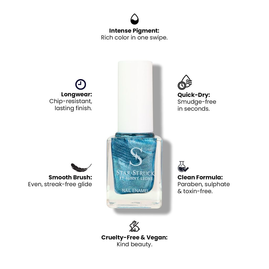 StarStruck by Sunny Leone - Mistic Blue - Shimmer Nail Polish | Sparkling Finish & Smooth Application | Vegan & Cruelty-Free view 2