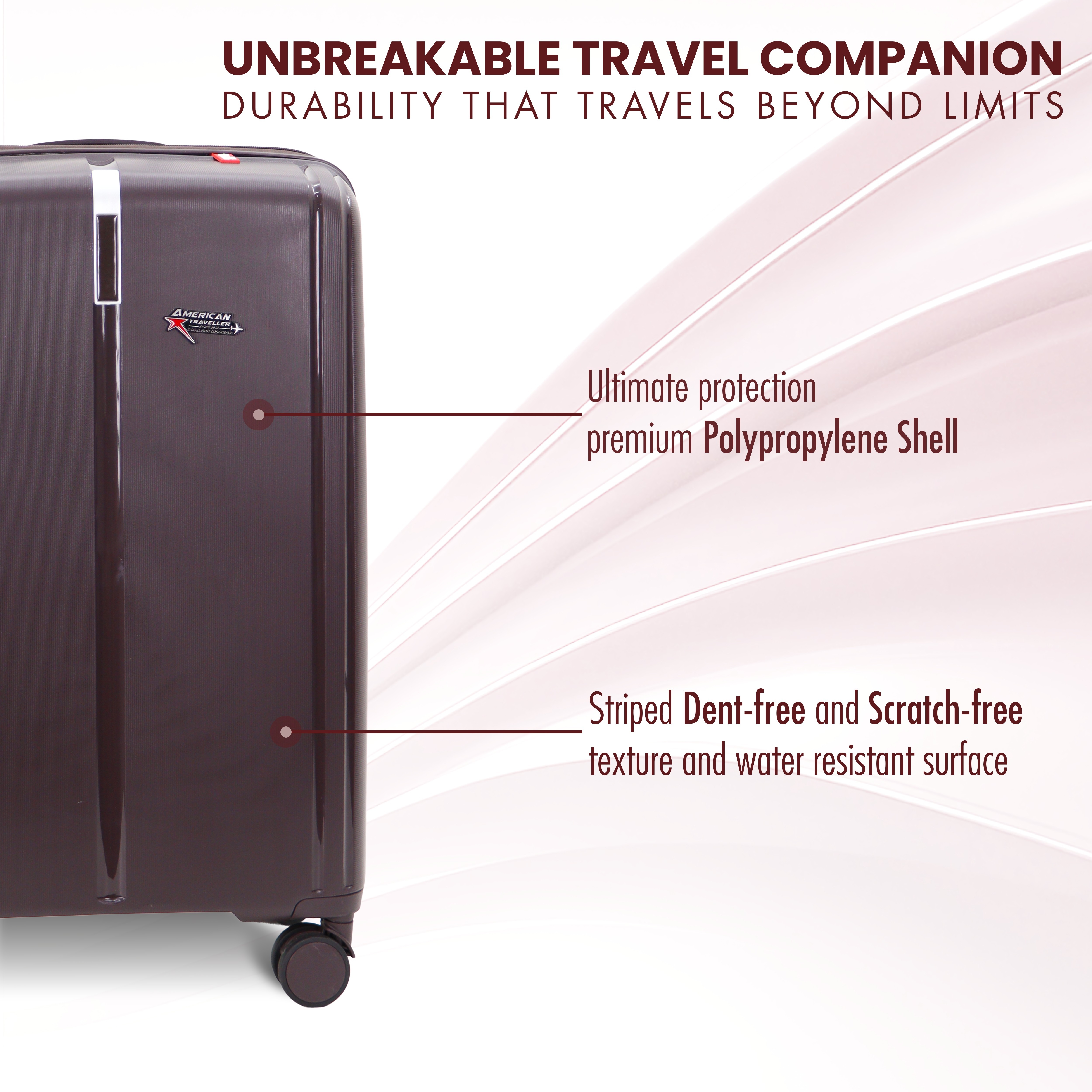 AMERICAN TRAVELLER Tokyo Polypropylene 4-Piece Luggage Trolley Bag Set | TSA-Type Lock, 360 Spinner Wheels, Durable Hard Shell Suitcase for Travel (4, Brown, Mini,Small,Medium,Large) view 2