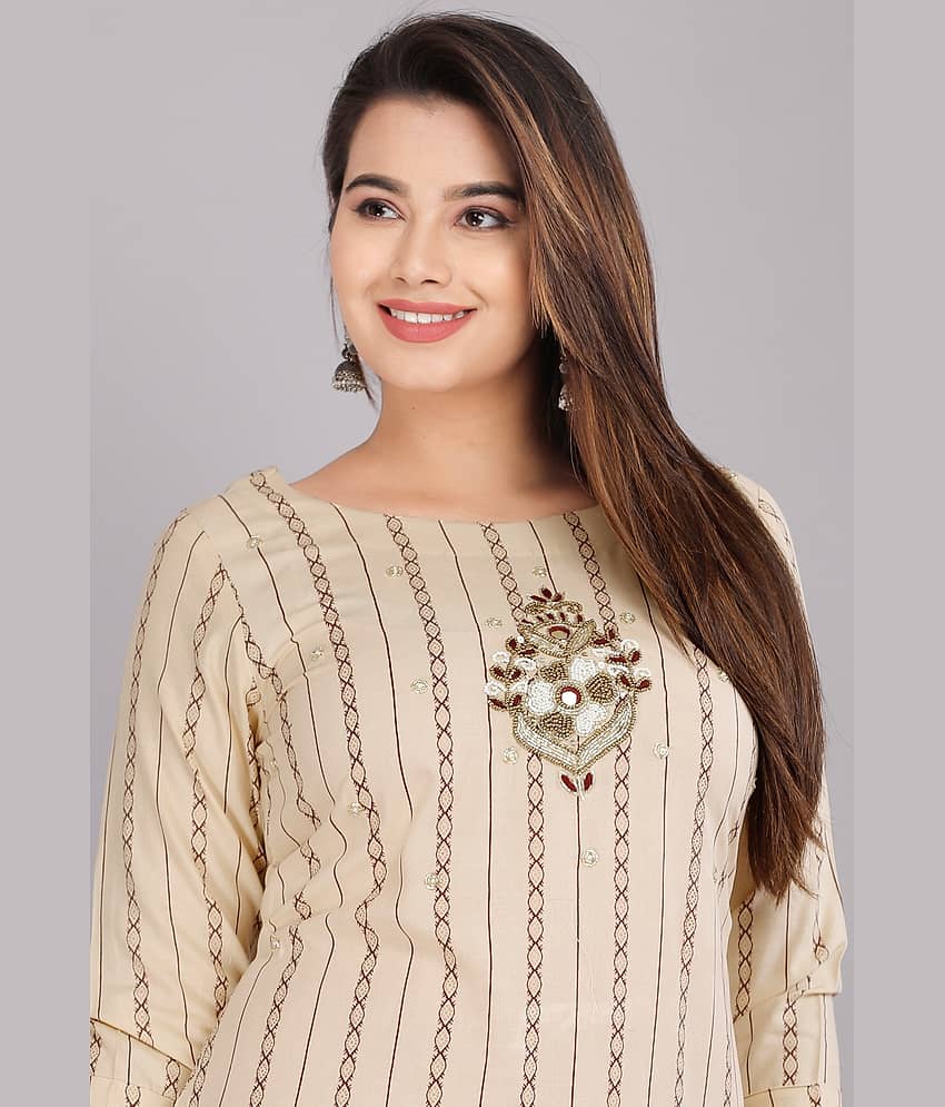 HIGHLIGHT FASHION EXPORT - Beige Rayon Women's Straight Kurti ( Pack of 1 ) view 2