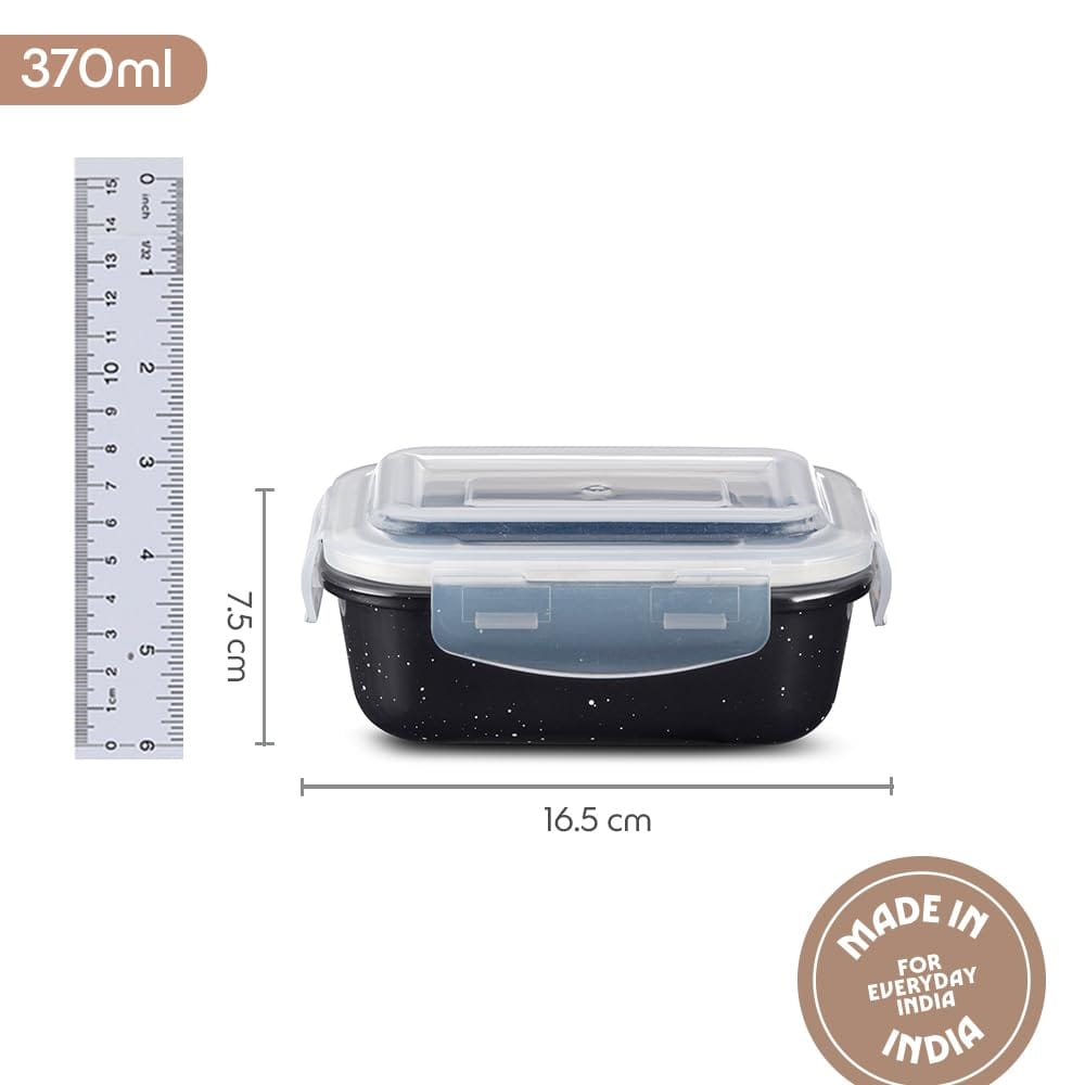 Borosil 370 ml Pebble Black Food Storage Container with Air Tight Lid | Rectangle Shape Borosilicate Glass Organiser | Microwave & Dishwasher Safe | For Fridge, Kitchen Storage view 2