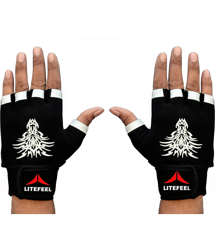LITE FEEL Fancy Trending Black Unisex Polyester Gym Gloves For Advanced Fitness Training and Workout With Half-Finger Length