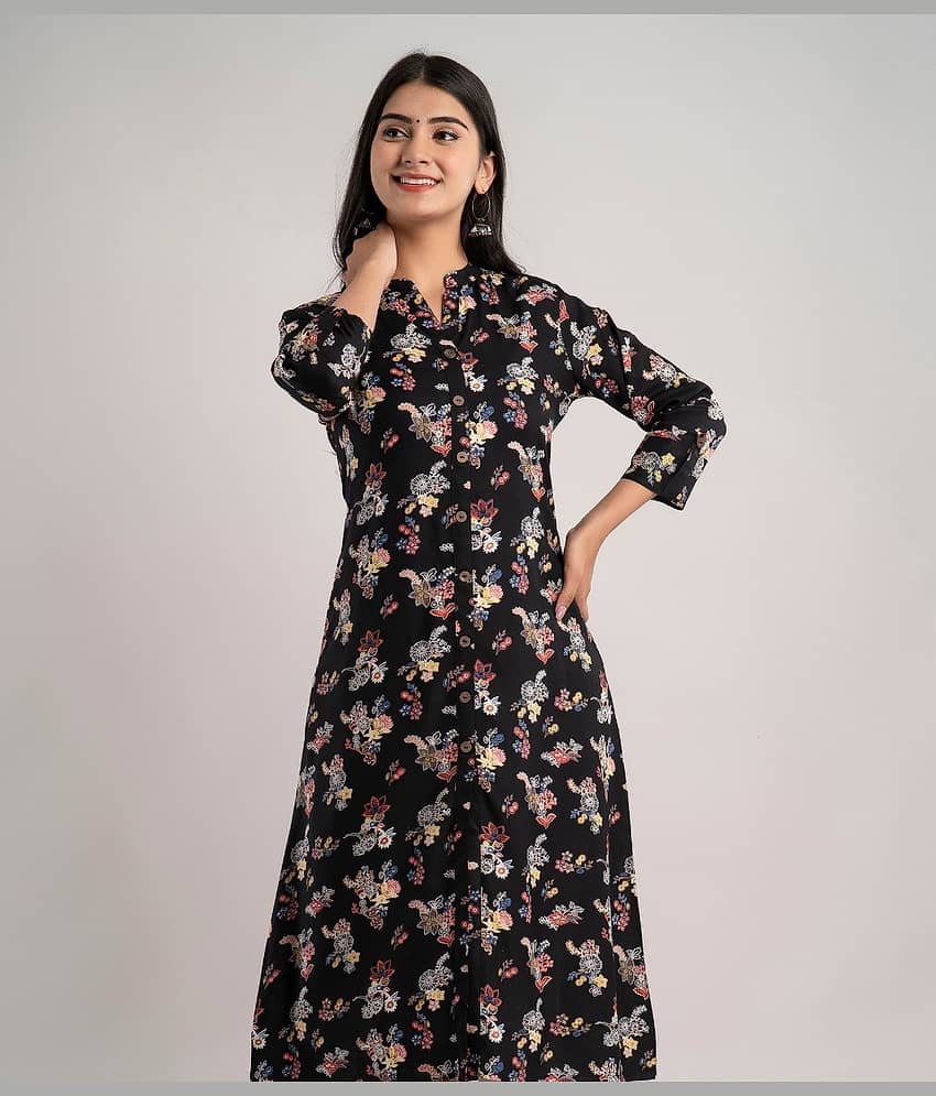 MAUKA - Black Rayon Women's Front Slit Kurti ( Pack of 1 )