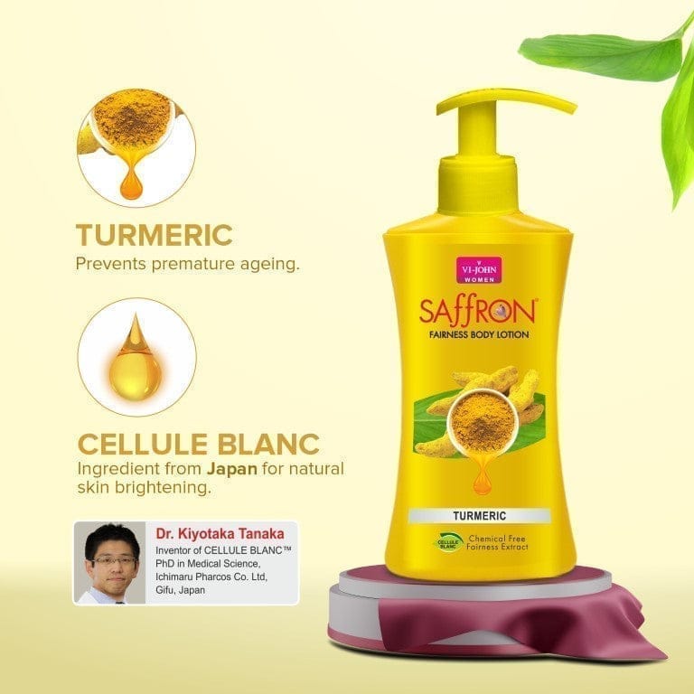VI-JOHN Saffron Fairness Turmeric Body Lotion With Vitamin E - 250 ML (Men & Women) For All Skin Types view 2