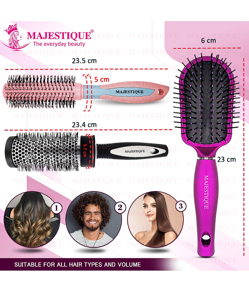 Majestique Hair Round Brush for Blow Drying & Hair Styling with Nylon Bristles - Color May Vary view 2