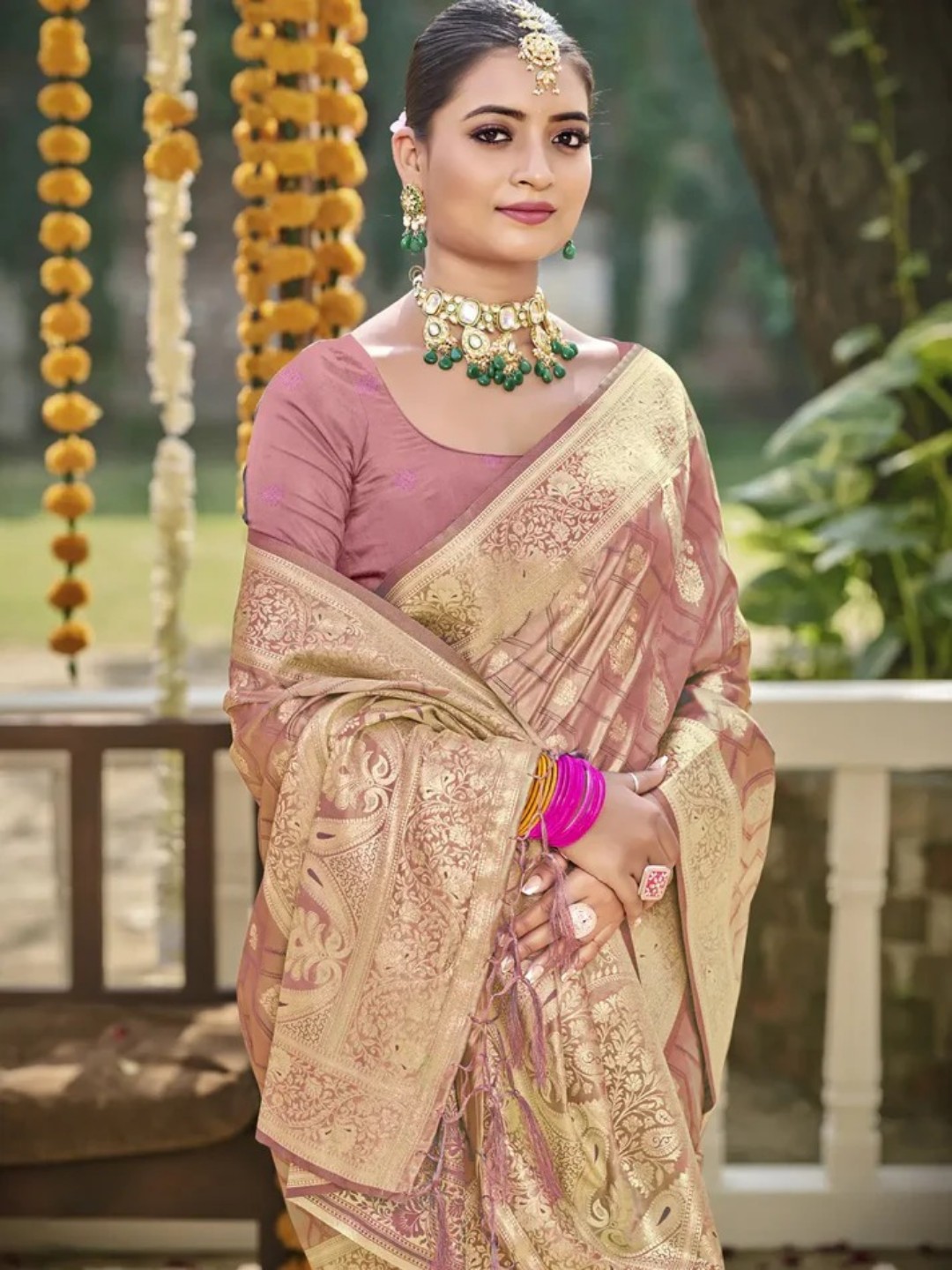 Pink Satin Silk Saree view 2