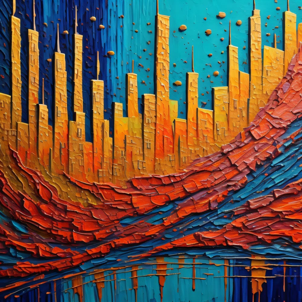 COLORFUL CITY SCAPES 24in X 24in WITH BLACK FRAME view 2